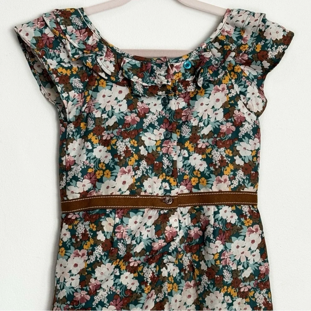 Janie and Jack 4T Floral Print Cap Sleeve Ruffle Neck Pockets Multi Jumpsuit